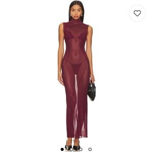 Camila Coelho Burgundy Sheer Maxi Dress